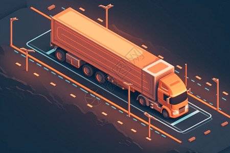 公路上的大卡车高速公路上电动卡车概念插图插画