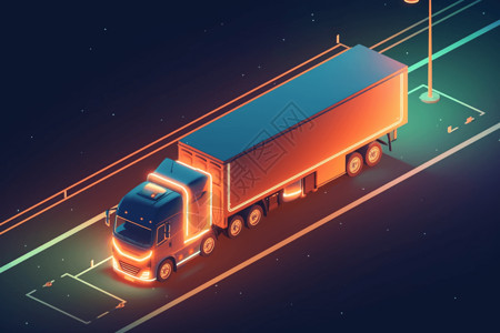 公路上的卡车高速公路上电动卡车3D插图插画