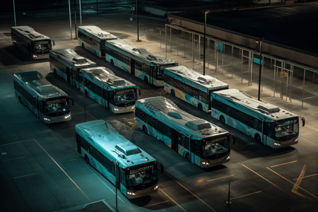 自觉排队电动巴士在公交站3D概念图设计图片