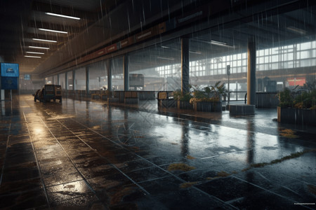 雨天交通机场雨天场景图设计图片