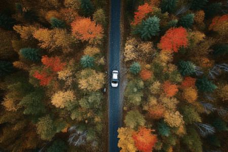 森林里笔直的公路图片