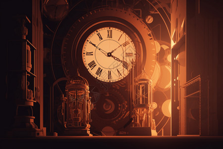 机械时钟展览的创意插图背景图片