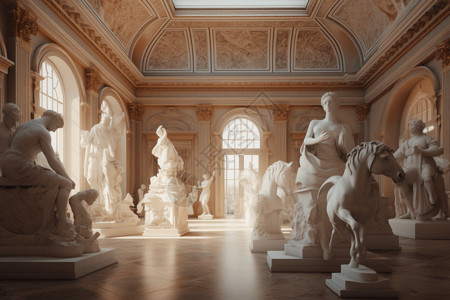 艺术馆雕塑展览室高清图片