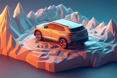 冰山模型电动SUV黏土3D模型插画