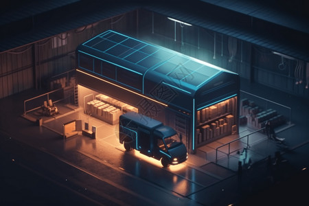 巴士插图未来派电动送货卡车创意概念图设计图片