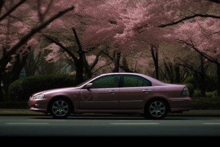 樱花树下的汽车图片