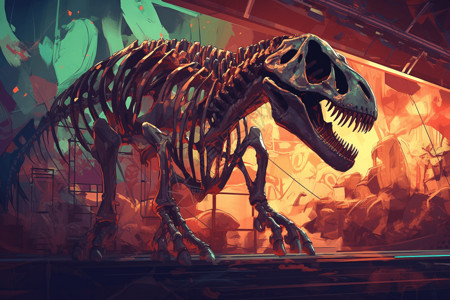 博物馆恐龙骨架艺术插图背景图片