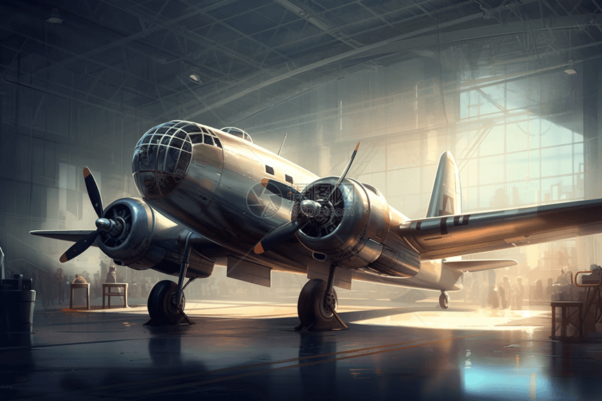 飞机维修厂的3D插图图片