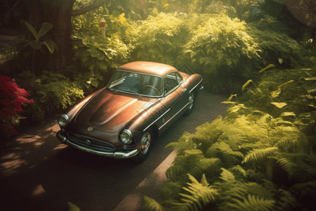 黑龙江森林植物园被绿植包围的汽车设计图片