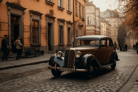 老式汽车停在街道上背景图片