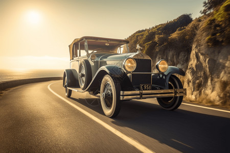 行驶的古董汽车背景图片