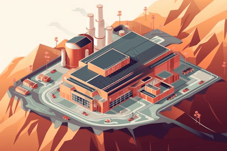 地热发电厂山峰上的发电厂设计图片