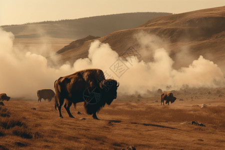 山区的野牛野生地热区高清图片