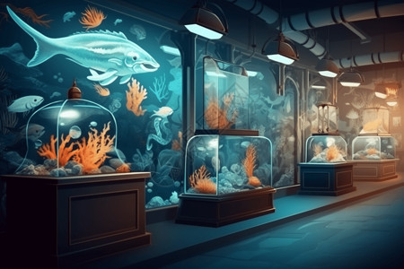 海洋生物标本海洋生物展览馆创意插图插画