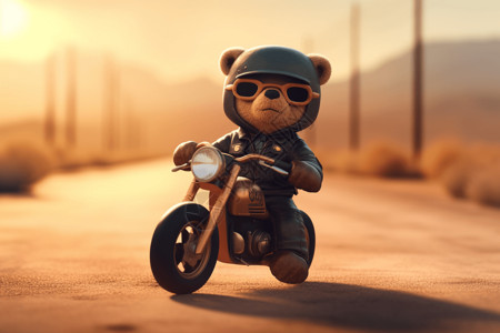 小摩托车骑摩托车的卡通小熊插画