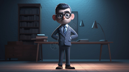 商务3D小人穿西装戴眼镜的3D卡通人物插画