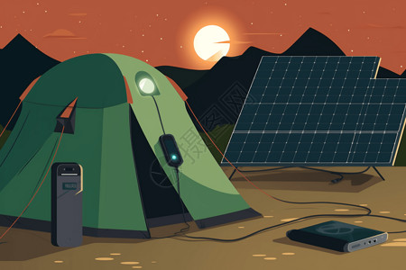 沙漠上扬声器太阳能充电器插画