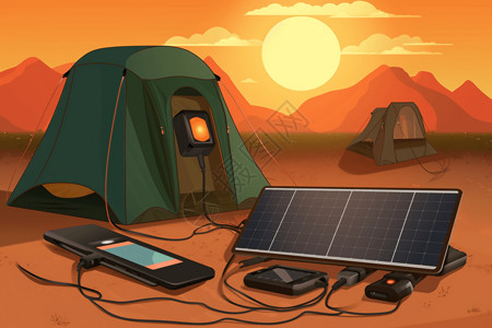 手机充电器露营地的太阳能插画