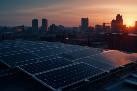 夕阳下的太阳能电池板图片