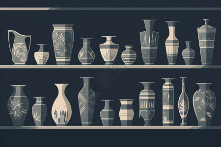 展示架子古代花瓶玻璃架子平面插图插画