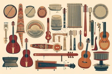 不同时期不同文化时期乐器的插图插画