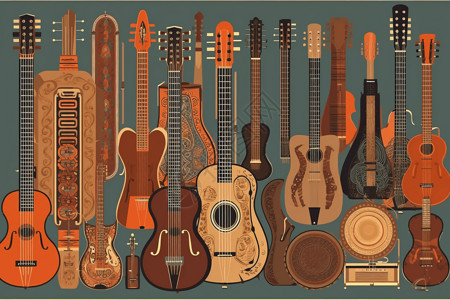 不同文化的乐器插图背景图片
