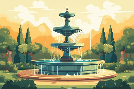绿植环绕的喷泉背景图片