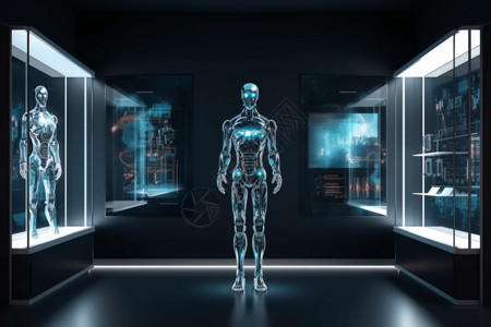 玻璃展柜机器人展览3D概念图设计图片