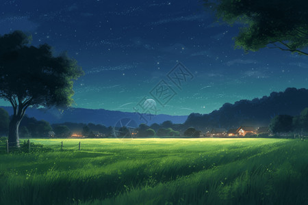 夏夜的田园风光背景图片
