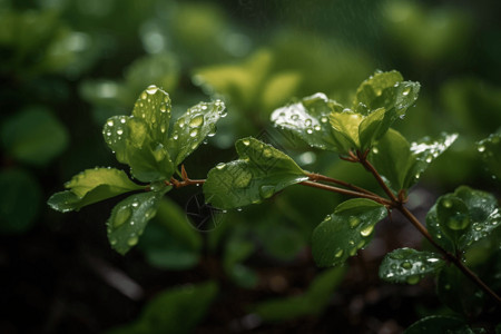 雨水落在叶子上背景图片