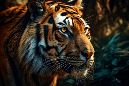 丛林里的老虎 脸部特写背景图片