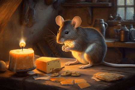 奶酪饼干老鼠在屋里吃奶酪漫画插图插画
