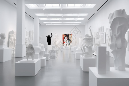 博物馆雕塑白色画廊空间中的当代艺术品设计图片