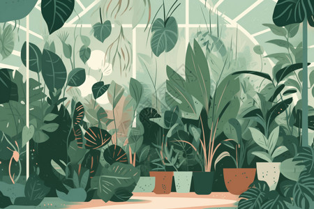 室内植物种植创意插画图片