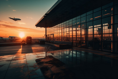 日落时机场航站楼场景图图片