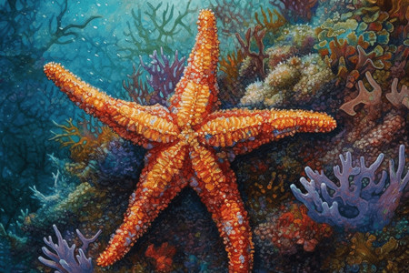 海底珊瑚礁上的海星图片