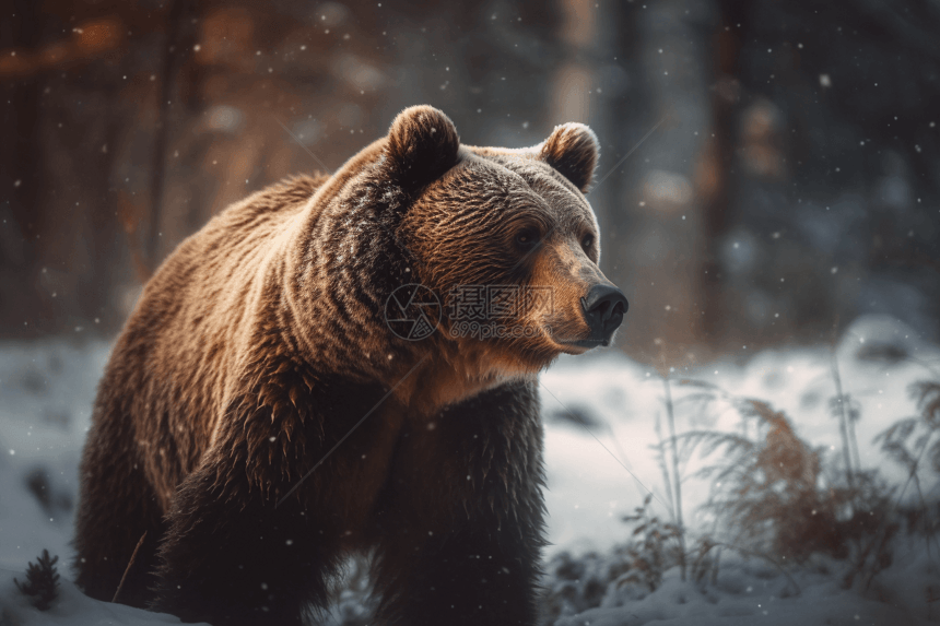 冬天出来觅食的棕熊图片