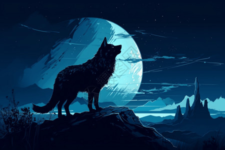 对着月亮嚎叫的狼背景图片