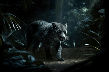 暗夜丛林里的黑豹背景图片