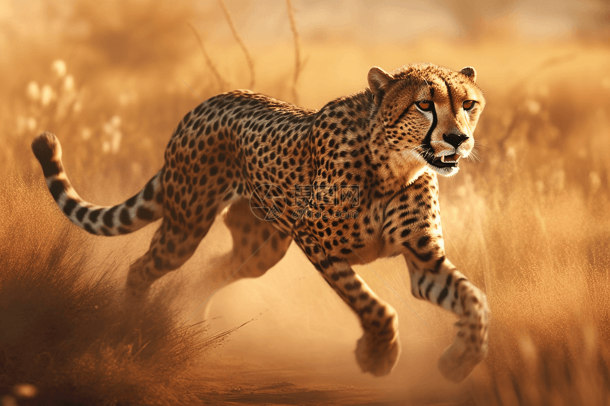 在非洲平原上奔跑的猎豹图片