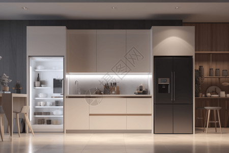 现代厨房客厅冰箱高清图片