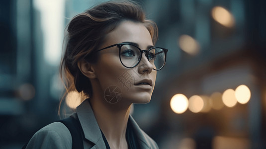 知识框黑框眼镜的知识女性肖像背景