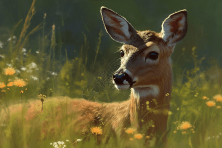 黄色野花丛里的鹿背景图片