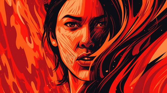 火红的背景下表情愤怒的女人背景图片