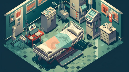 医院病房里的医疗设备漫画插图背景图片