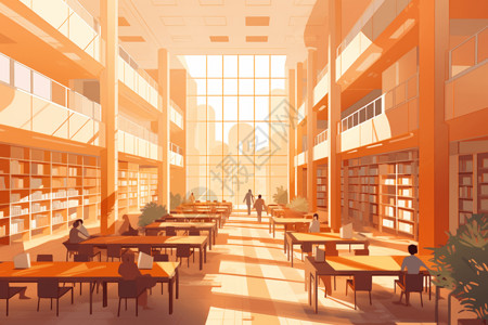 大学食堂座位大学图书馆的景色插图插画