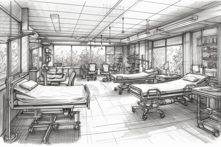 医院病房的素描插图背景图片