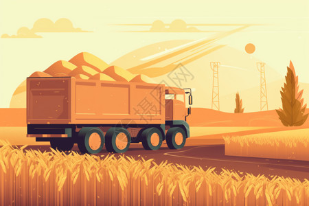 能源卡车将农作物装载到卡车中插画