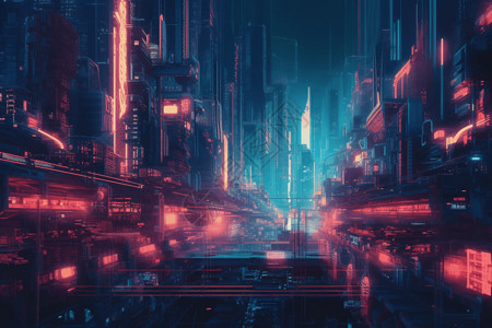 科幻未来城市景观漫画插图背景图片