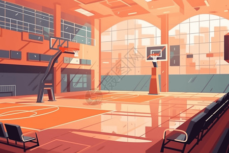 篮球平面素材学校体育馆创意插图插画